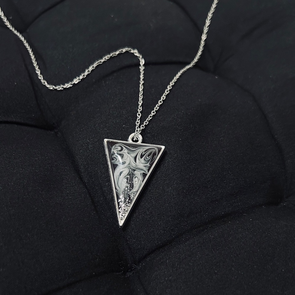 Luxurious handmade resin necklace— Midnight Whispers - Triangular Black Backgrou